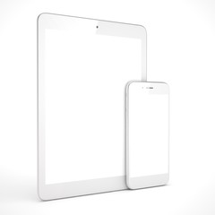 Tablet and smartphone on a white. 3d rendering.