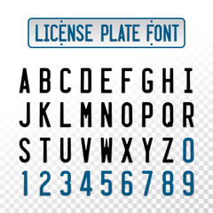 License plate font letters with embosse transparent overlay effect - 114970435