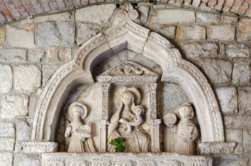 Gothic bas-relief, depicting Madonna with Christ, Kotor, Montenegro