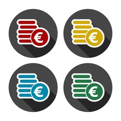 Euro coins flat icons set