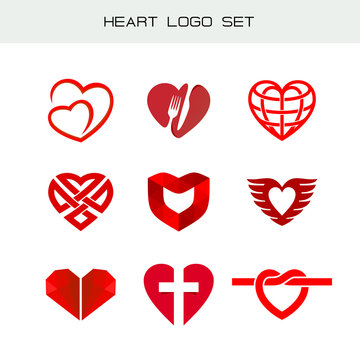 Heart logo set. Red heart symbols. Heart icon for different application.