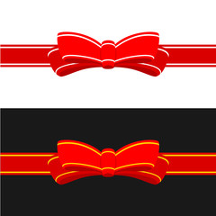 Gift ribbon with red bow. Horizontal ribbon decoration isolated