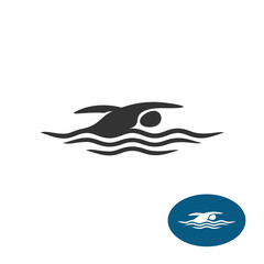 Fototapeta premium Swimming man black silhouette logo. Water waves with sportsman black figure.