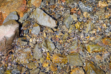 natural stones in the river and the sun glare on the water