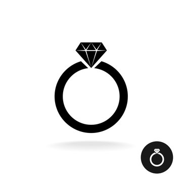 Wedding engagement ring simple black icon with diamond jewelry.