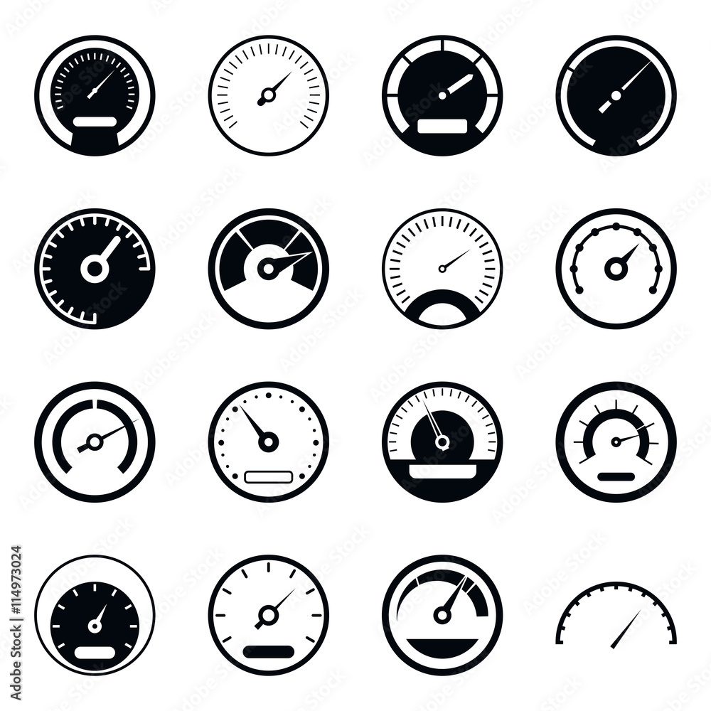 Poster speedometer icons set in simple style isolated vector illustration