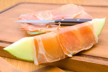 melon with ham cut glass tray