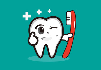 Smiling tooth with a toothbrush