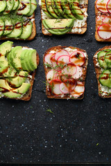 toasts with vegetables and cheese
