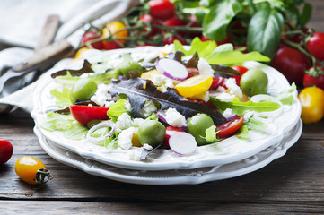 Healthy greek salad with feta and olive