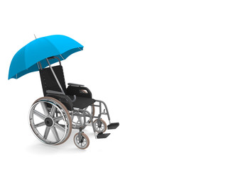 Rollstuhl mit Regenschirm