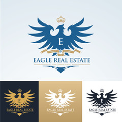 Eagle logo, Brand identity with eagle crest and crown symbol, Luxury logo design template.