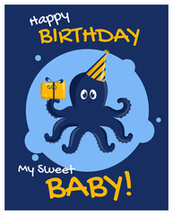 Birthday card with octopus.