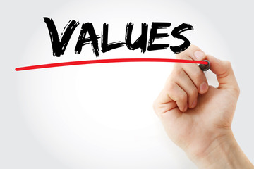 Hand writing Values with marker, concept background