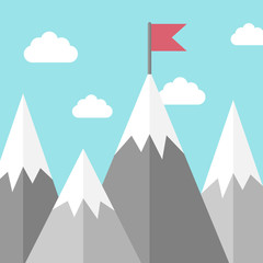 Landscape, mountains with flag