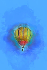Digital Painting - Flying Hot Air Balloon in Blue Sky