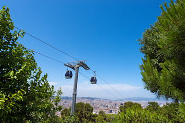 Obraz premium Cableway to Montjuic - Barcelona Spain