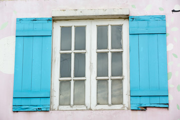 blue and white window