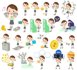 schoolgirl Green shortsleeved shirt money