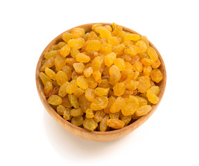 raisins in bowl isolated on white