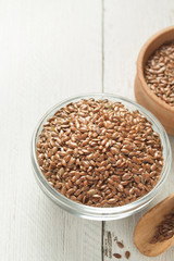 flax seeds in bowl on table