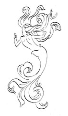 Zeemeermin inkt tekening