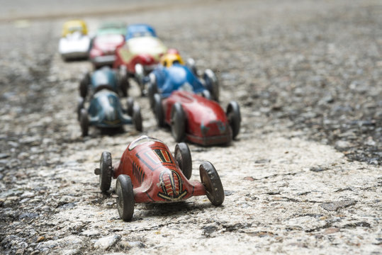 Race with antique toy cars