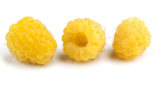 Yellow raspberries isolated on the white background