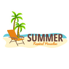 Summer Time in Beach Sea Shore. Time travel. Lounge chair. Vector Illustration.
