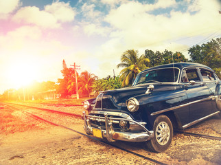 classic car in Havana, Cuba, filtered effect