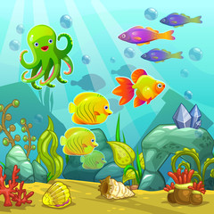 Fototapeta na wymiar Cartoon underwater landscape