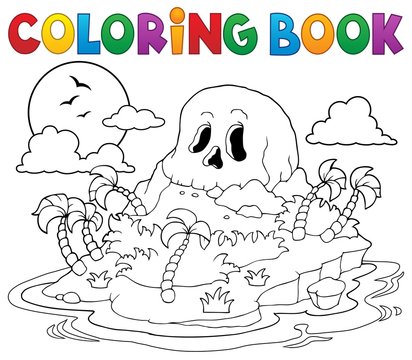 Coloring book pirate skull island