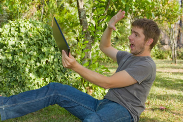Obraz premium man with tablet