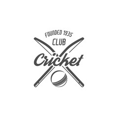 Cricket club emblem and design elements.  team logo .  tournament badge. Sports symbols with  gear, equipment. Use for web , tee  or print on t-shirt. Monochrome