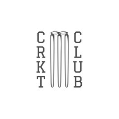 Cricket club emblem design.  logo .   badge. Sports symbols with  gear, equipment. Use for web , tee  or print on t-shirt. Monochrome