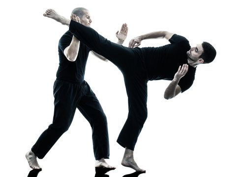 men krav maga fighters fighting isolated