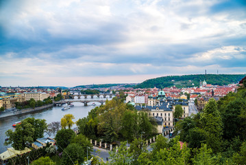 Town pier Charles Bridge Vltava river Prague