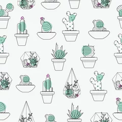 Printed kitchen splashbacks Plants in pots Cactus and succulent seamless line  pattern vector background