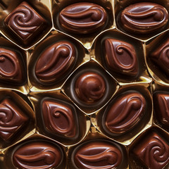 ..Chocolates in the box. Set of chocolate candies. Group of deli