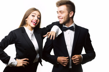 couple in jackets isolated on white