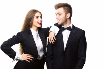 couple in jackets isolated on white