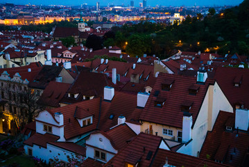 Prague roofs . during twilight blue hour.