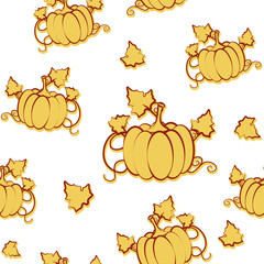 Autumn seamless pattern with pumpkin and stems for texture, gift wrapping, invitation for Halloween or Thanksgiving