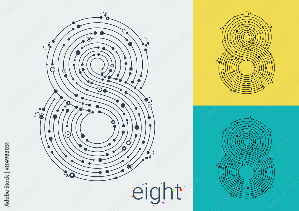 Fototapete vector number eight on a bright and colorful background. mathematical symbols in techno style, creat
