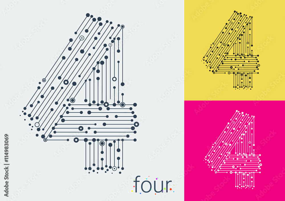 Fototapete vector number four on a bright and colorful background. mathematical symbols in techno style, create
