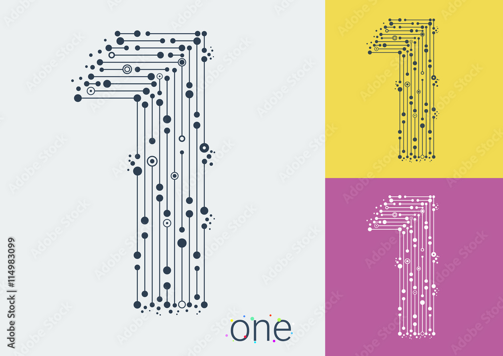 Fototapete vector number one on a bright and colorful background. mathematical symbols in techno style, created