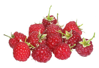 Ripe raspberries on white background isolated