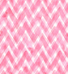 Chevrons of different shades of pink color on white background. Watercolor seamless pattern for fabric