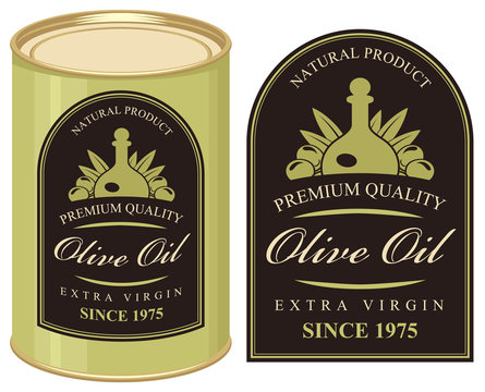 Vector illustration of a tin with label olive oil