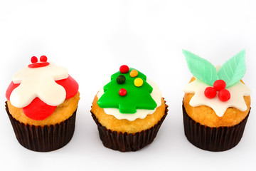Christmas cupcakes isolated on white background

